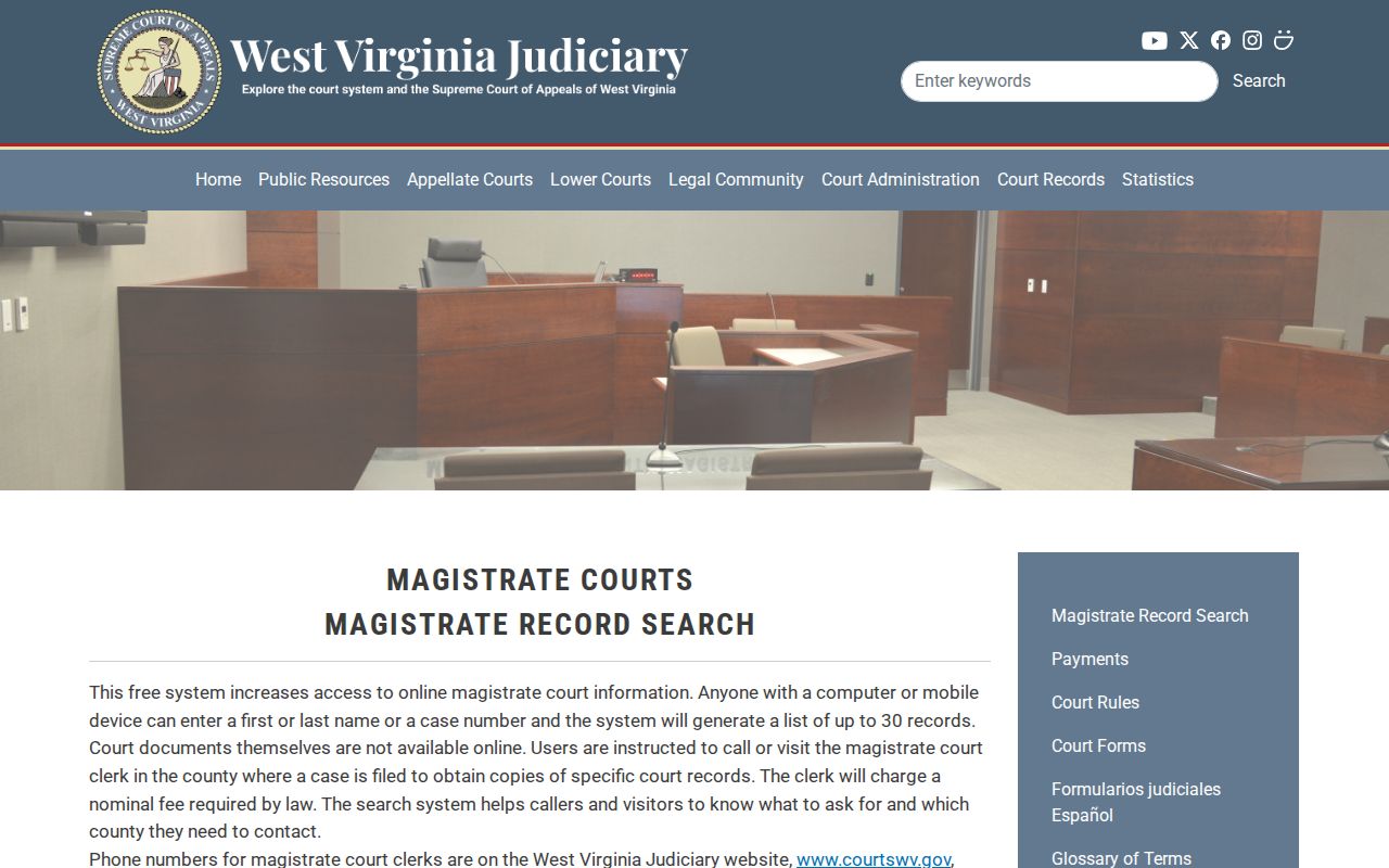 West Virginia Judiciary Magistrate record search instructions used for Mercer County criminal dockets
