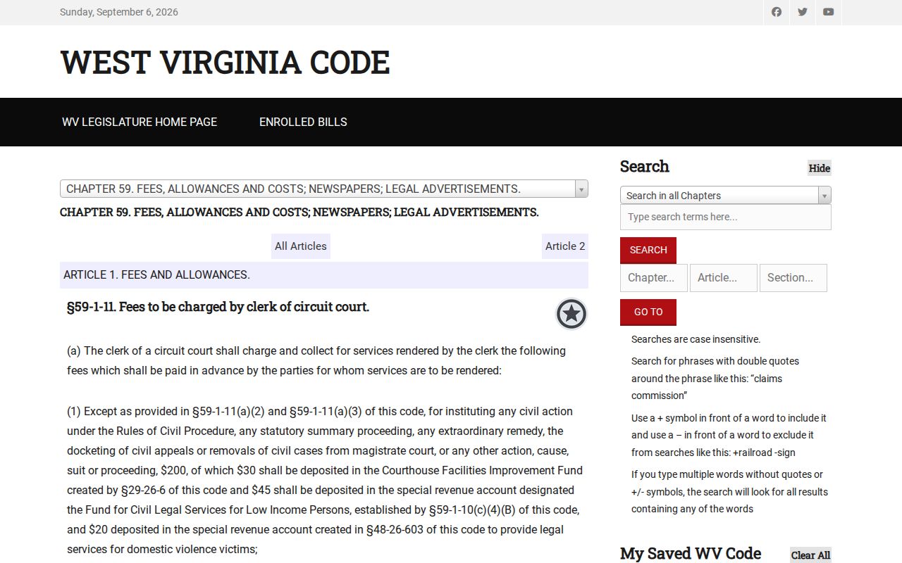 Mercer County court records copy fee statute page