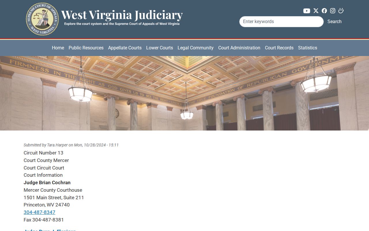 Official Mercer County Circuit Court profile for civil docket and clerk information